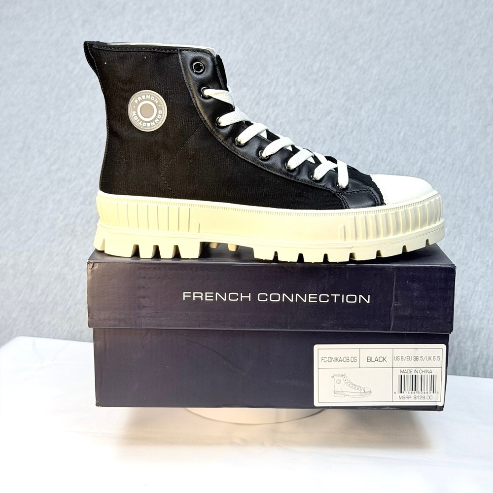 French Connection Dnika Black Canvas High Top Platform‎ Lug Sole Boots Womens 8
